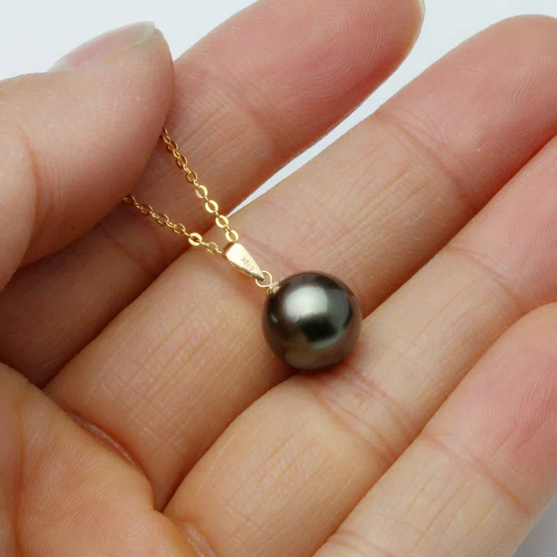 Natural black pearl necklace jewelry,18k gold pendant tahitain pearl  jewelry for women,real seawater pearl jewelry fine gift