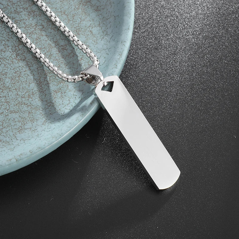 Fashionable and Simple Stainless Steel Square Bar Pendant Necklace for Men and Women Hip Hop Party Jewelry Gifts