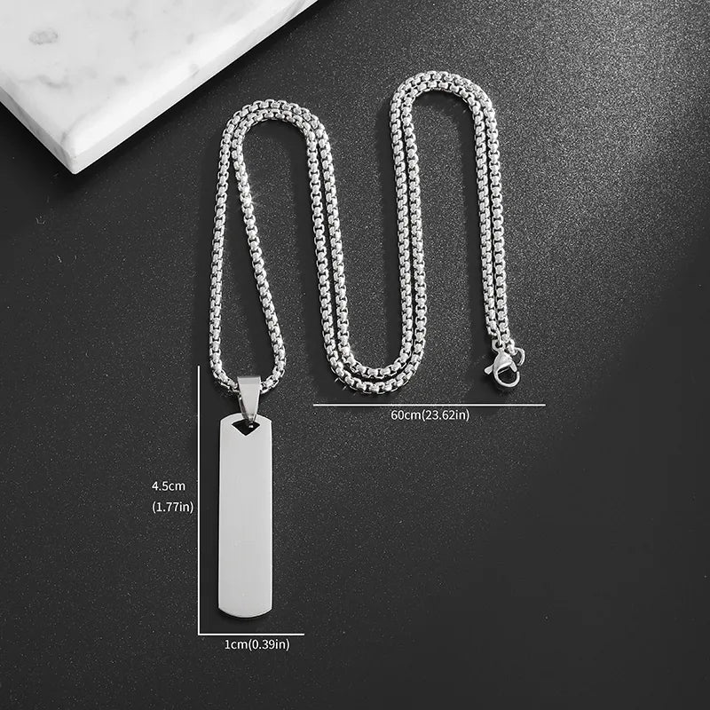 Fashionable and Simple Stainless Steel Square Bar Pendant Necklace for Men and Women Hip Hop Party Jewelry Gifts