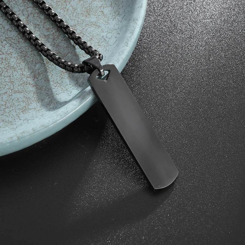 Fashionable and Simple Stainless Steel Square Bar Pendant Necklace for Men and Women Hip Hop Party Jewelry Gifts