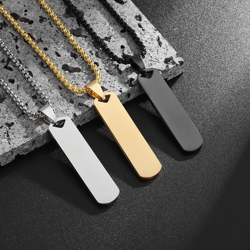 Fashionable and Simple Stainless Steel Square Bar Pendant Necklace for Men and Women Hip Hop Party Jewelry Gifts