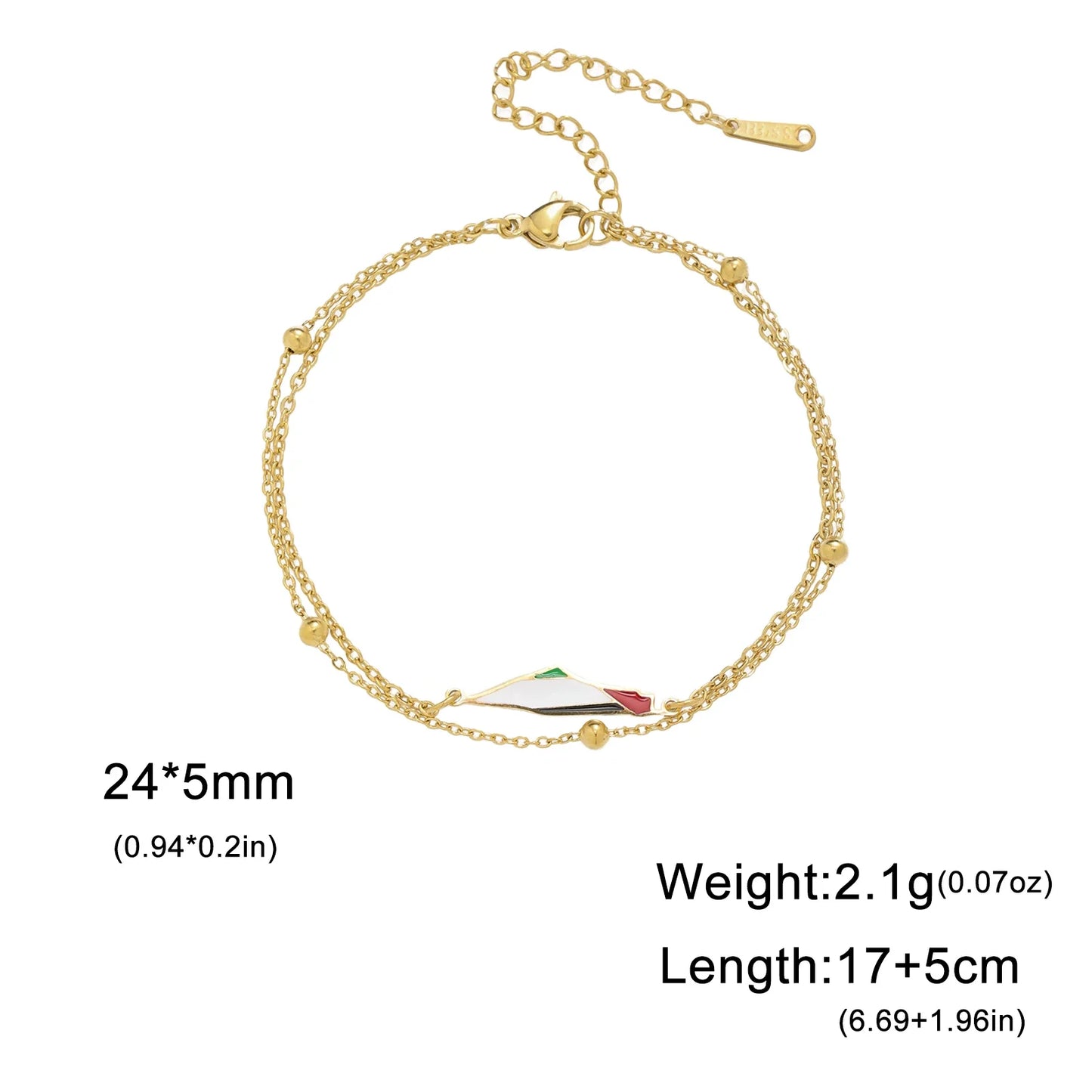 Cazador Palestine Map Double Layers Beads Chain Bracelets for Women Stainless Steel Jewelry Charm Bracelet Gift 2024 Wholesale