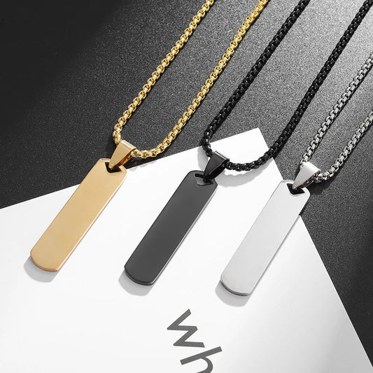 Fashionable and Simple Stainless Steel Square Bar Pendant Necklace for Men and Women Hip Hop Party Jewelry Gifts